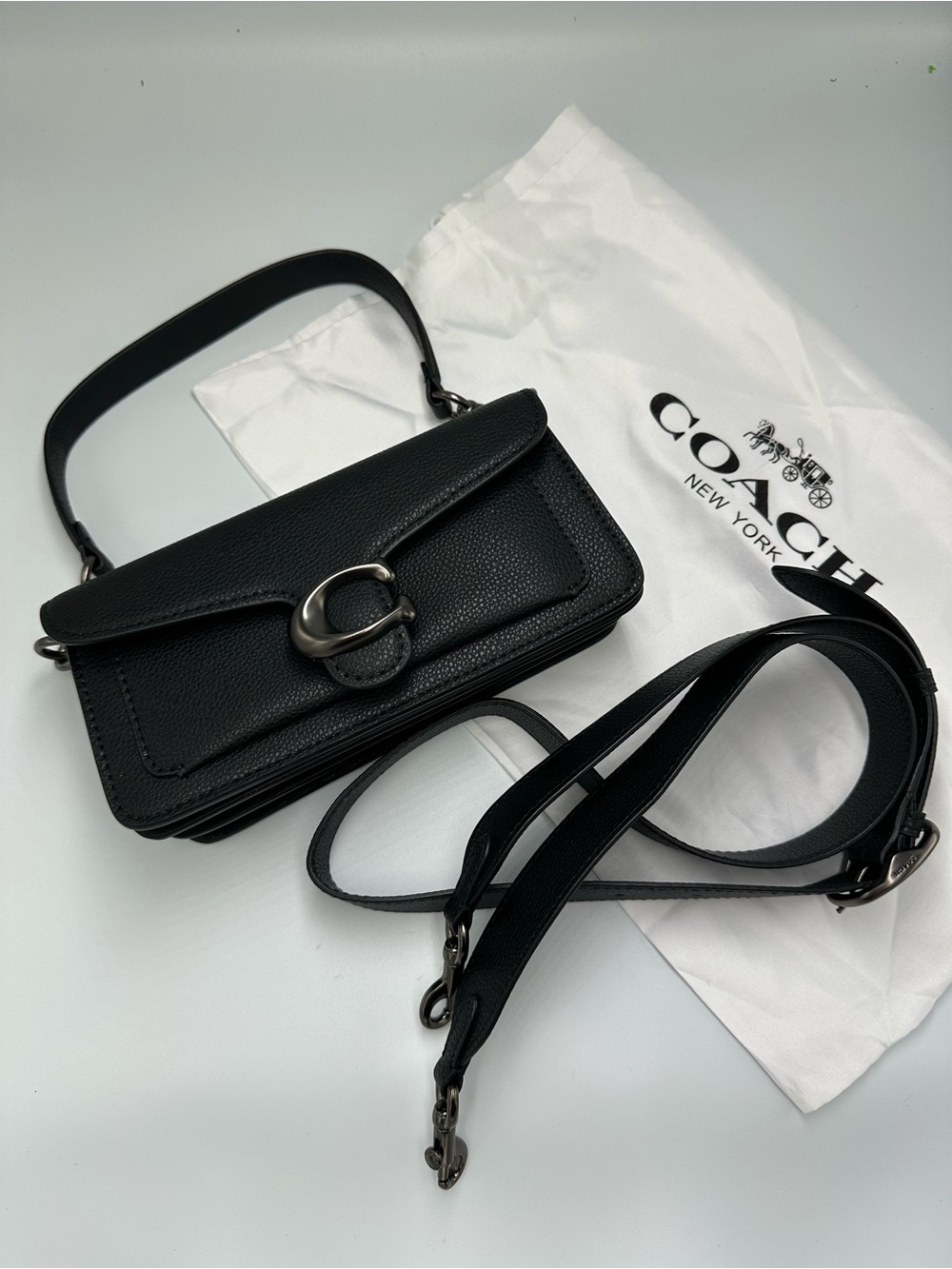 Coach Tabby 20 Shoulder Bag CM546 Black Pebble Leather Pewter Gunmetal 2 Straps